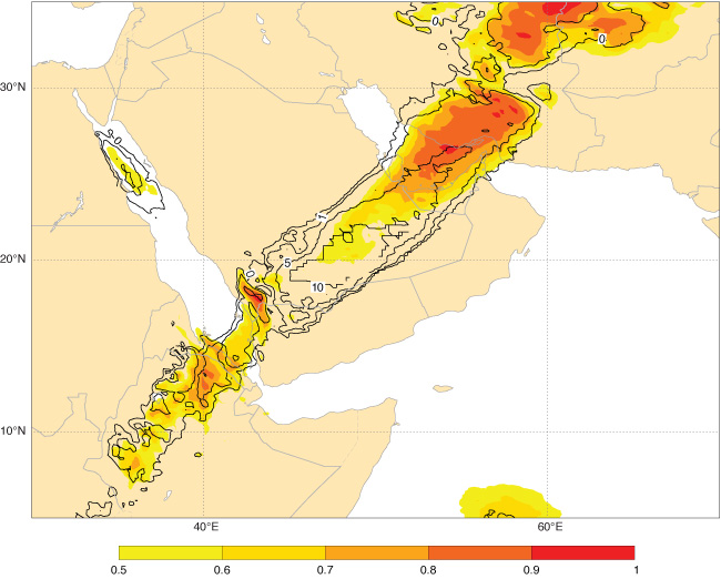 EFI precipitation for Saudi Arabia, Feb 2017