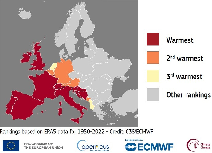 Ranking of annual mean temperature in Europe