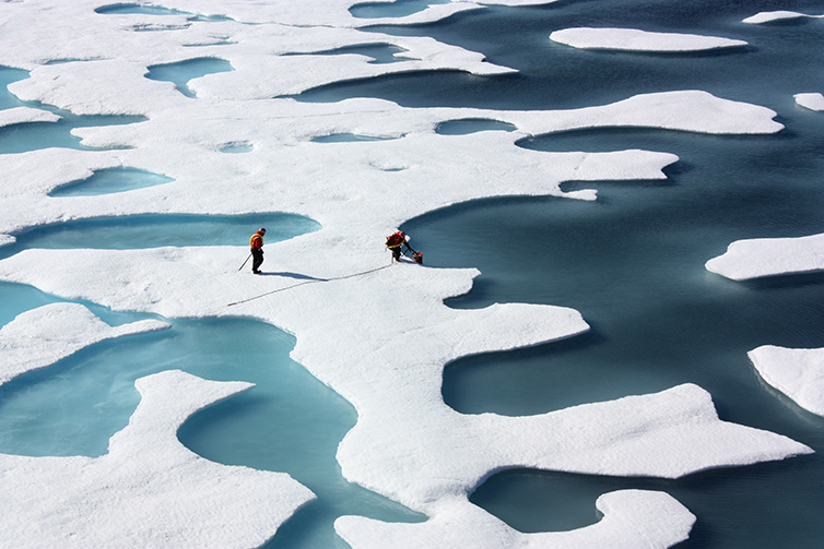 Melt ponds on sea ice