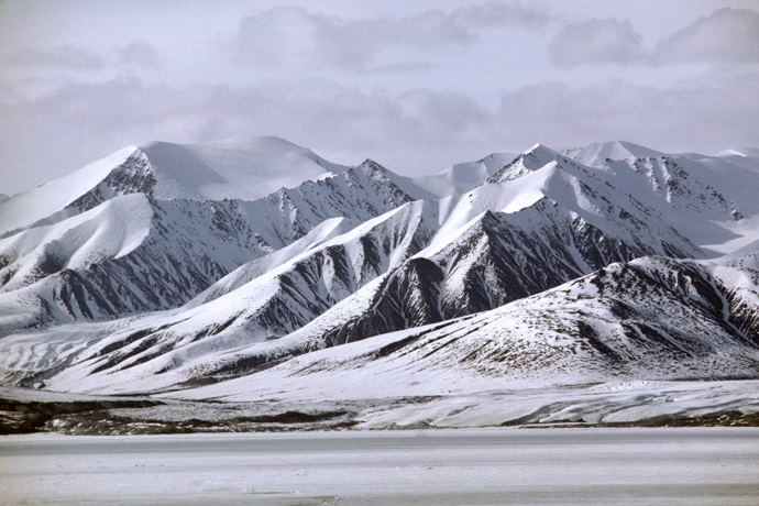 Snow-covered mountains in the Arctic