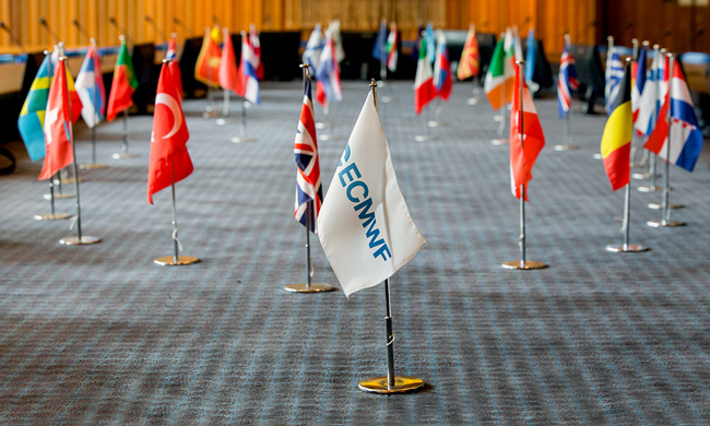Member State flags in ECMWF Council chamber, Copyright: Stephen Shepherd