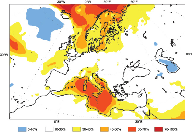 Seasonal probabilistic temperature forecast for Europe