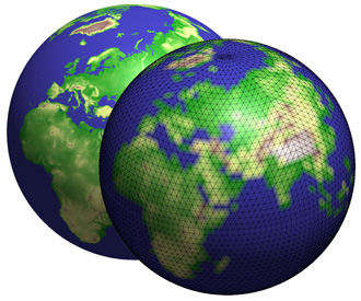 Two globes with grid-to-grid interpolation