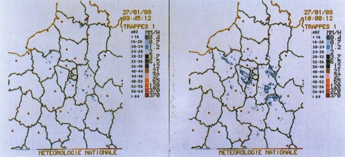 Radar values of precipitation near Paris from 1989