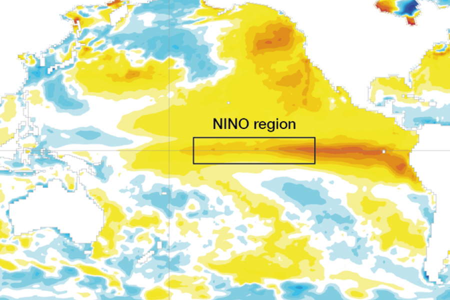 Sea-surface temperature anomaly NINO region July 2015