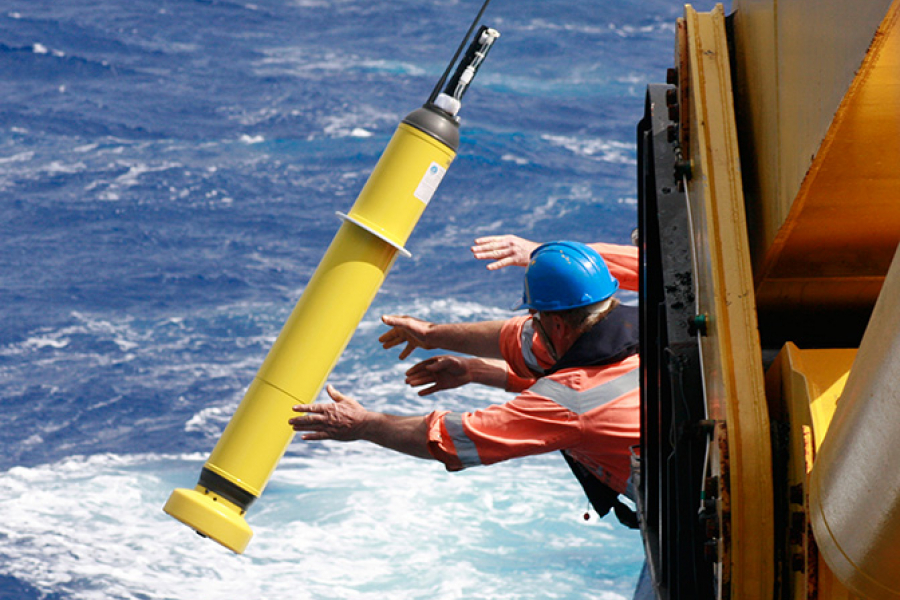 An Argo float is deployed into the ocean (photo: CSIRO)
