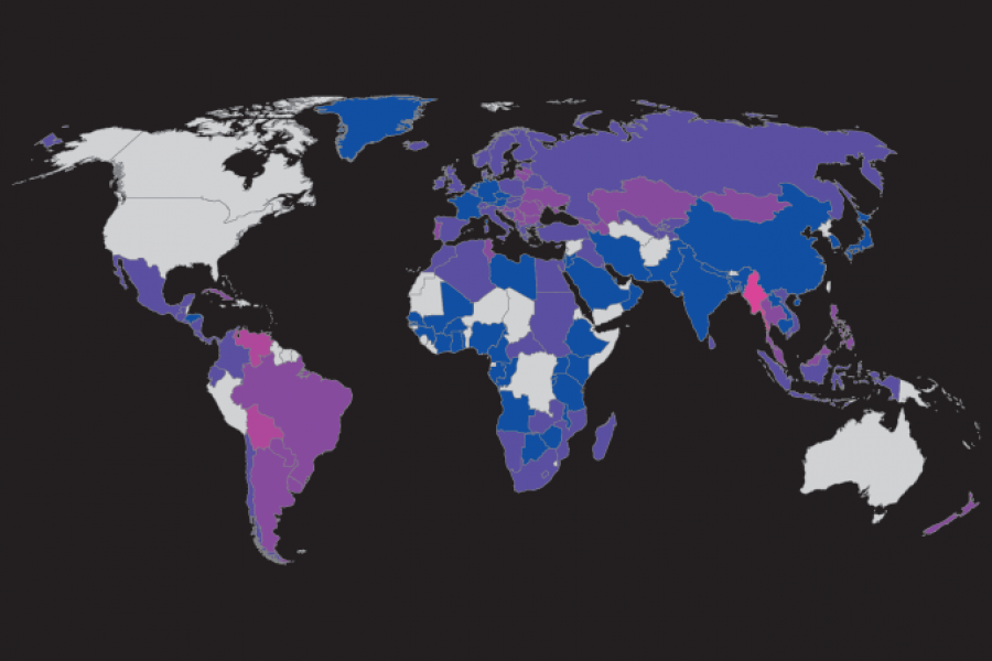 Map showing percentage female researchers, UNESCO